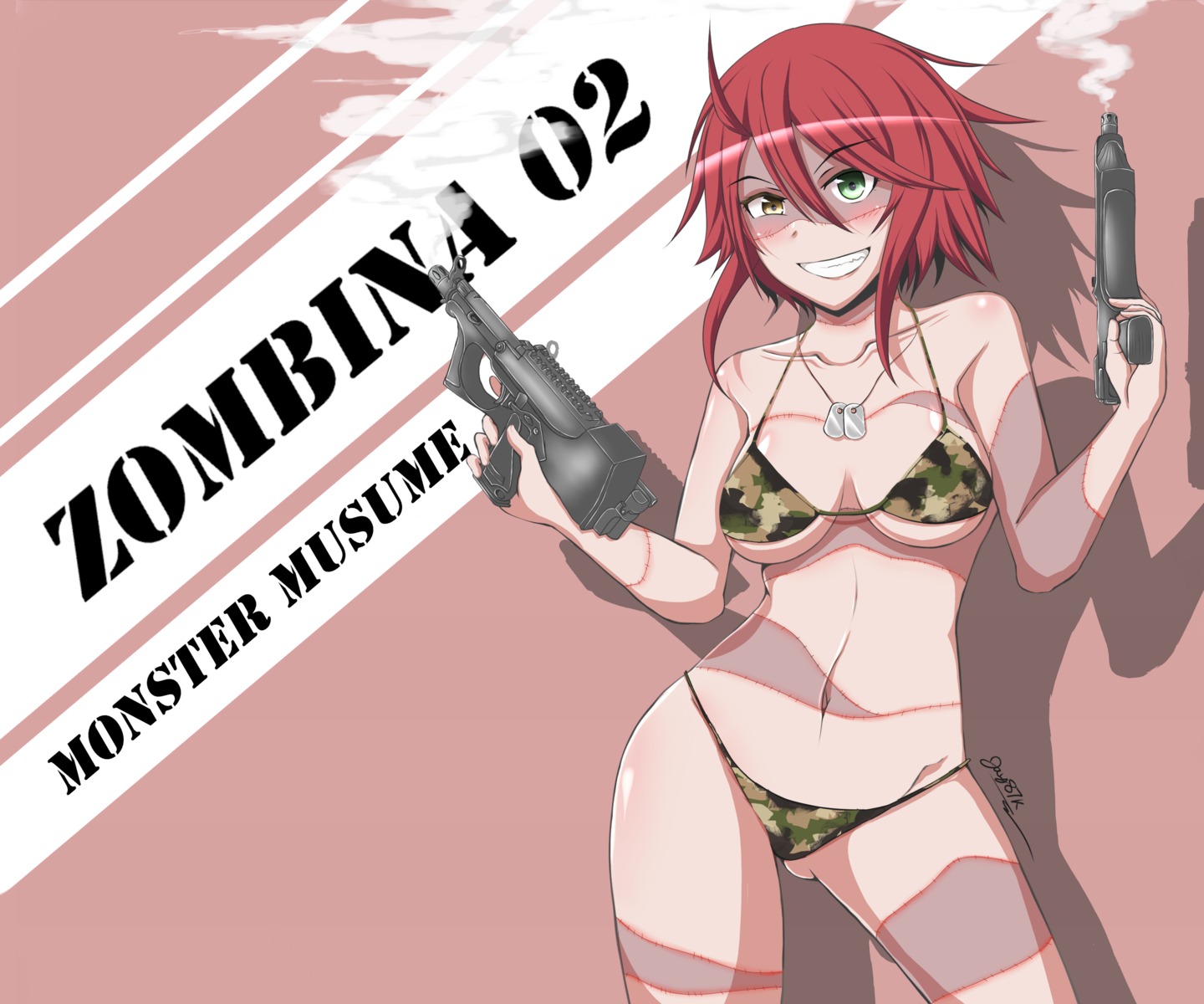 bikini gun heterochromia jay87k monster_girl monster_musume_no_iru_nichijou swimsuits zombina