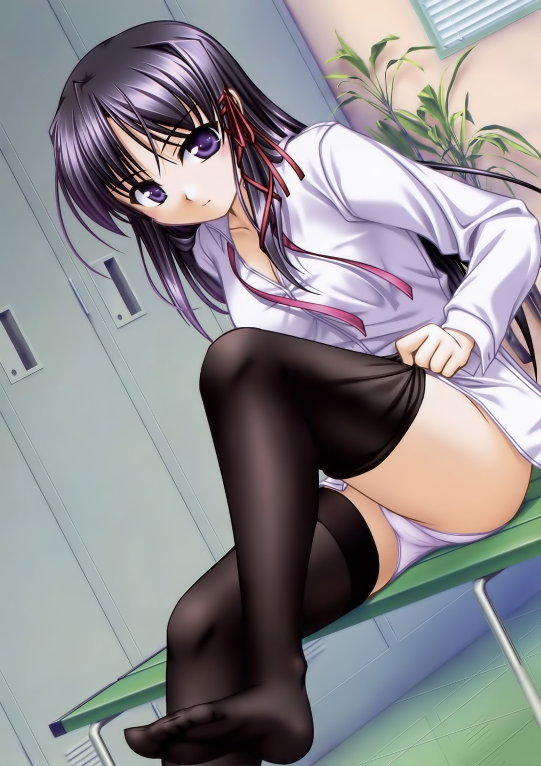 bekkankou feet fortune_arterial kuze_kiriha pantsu thighhighs undressing