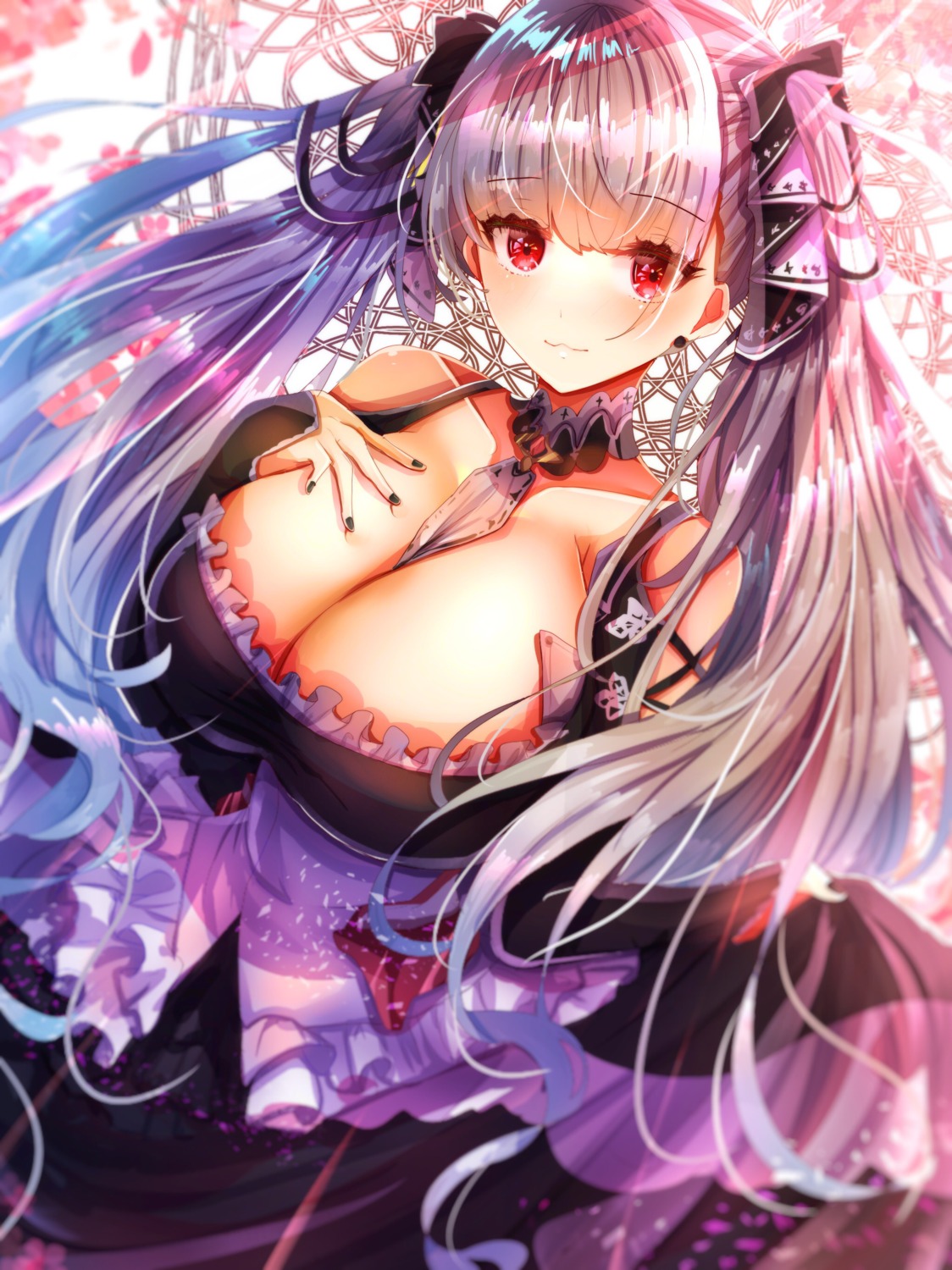 azur_lane breast_hold cleavage dress formidable_(azur_lane) gothic_lolita lolita_fashion no_bra skirt_lift tub_(abcehknqux)