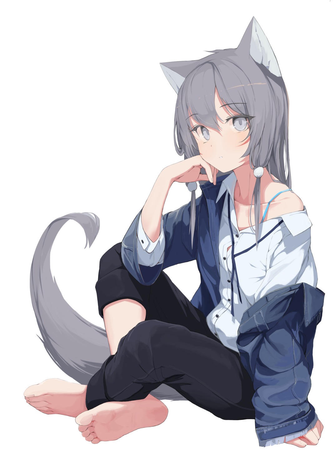 animal_ears bra dress_shirt feet mikisai tail