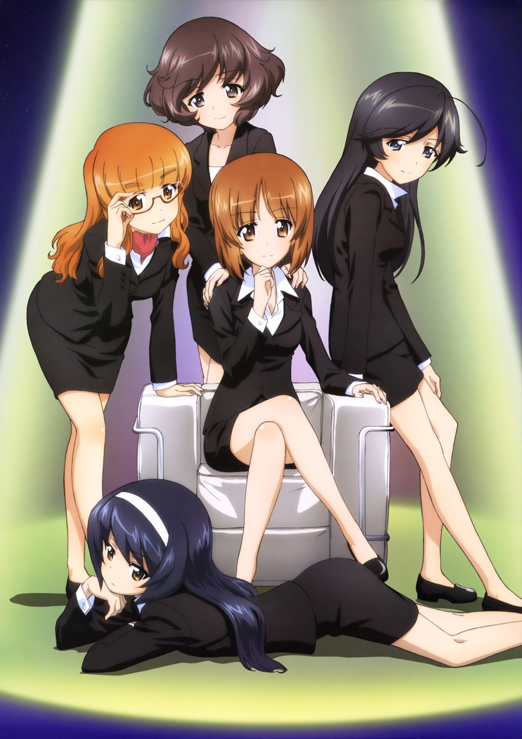 akiyama_yukari business_suit girls_und_panzer heels isuzu_hana itou_takeshi megane nishizumi_miho reizei_mako takebe_saori