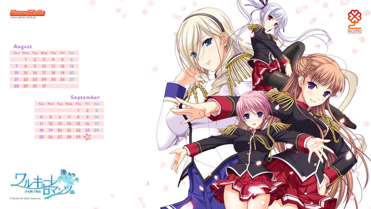 calendar celia_cumani_aintree kisaki_mio komori_kei lisa_eostre noel_marres_ascot pantyhose ricotta seifuku uniform walkure_romanze wallpaper