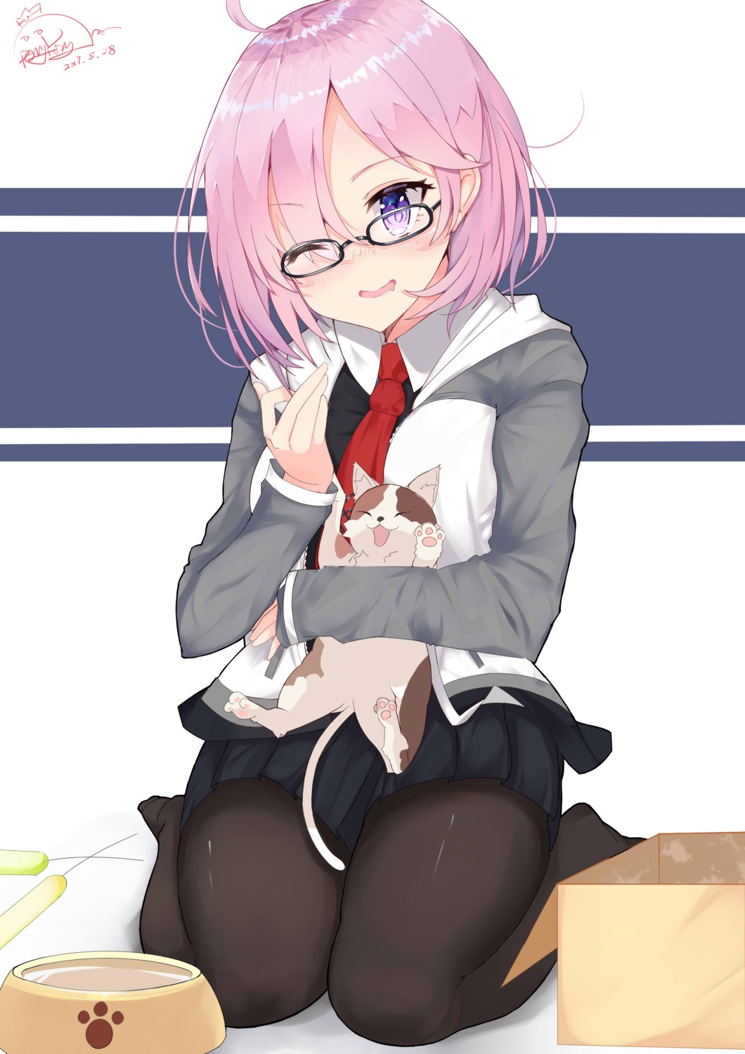 fate/grand_order fate/stay_night mash_kyrielight megane neko pantyhose peng_yong