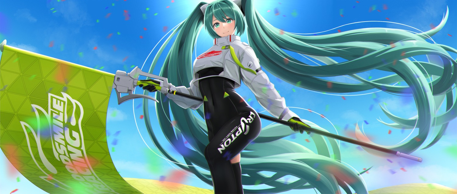 bodysuit goodsmile_racing hatsune_miku mareyon racing_miku see_through thighhighs vocaloid