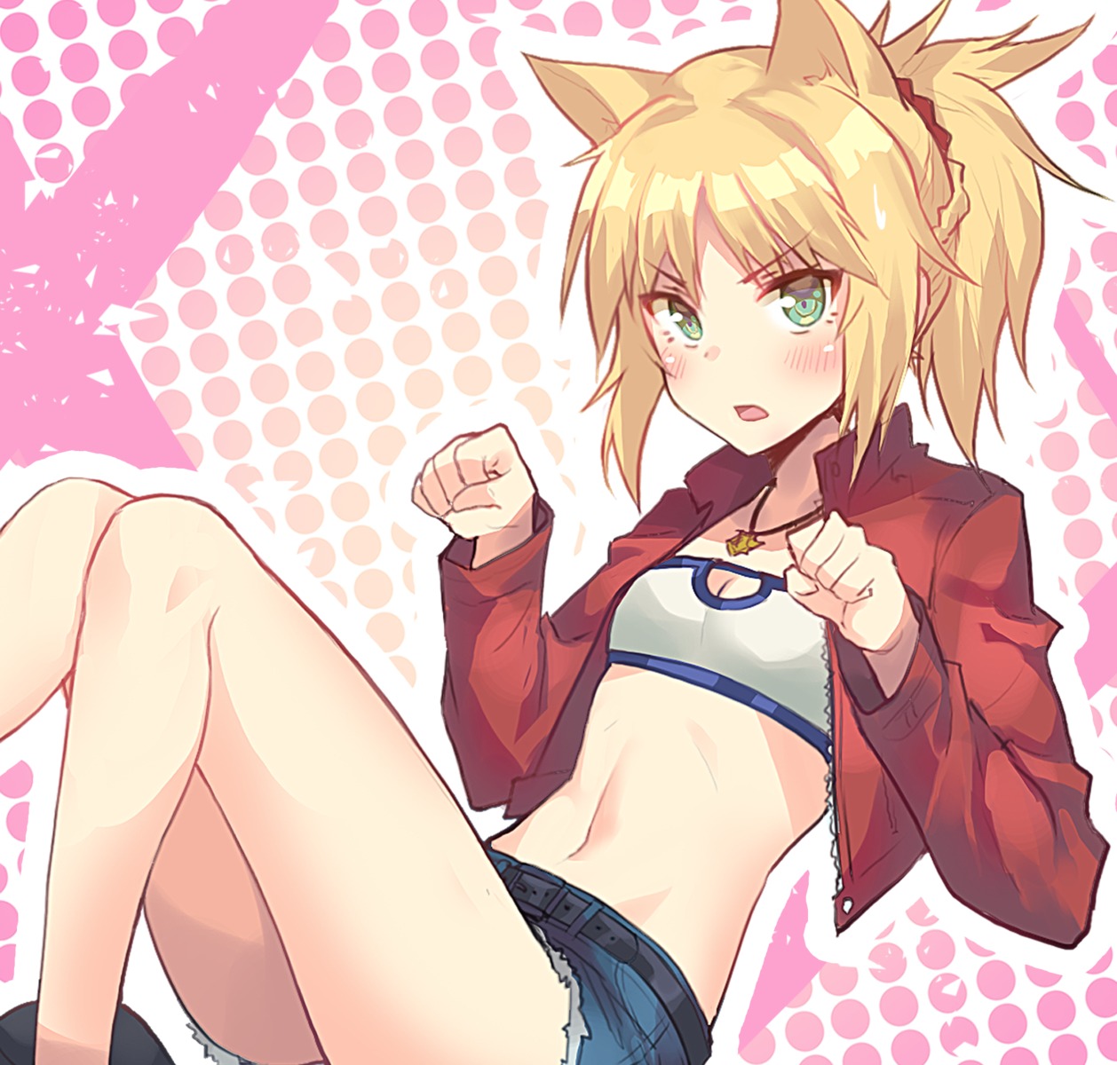 animal_ears cleavage fate/apocrypha fate/stay_night g.t lingerie mordred_(fate) open_shirt