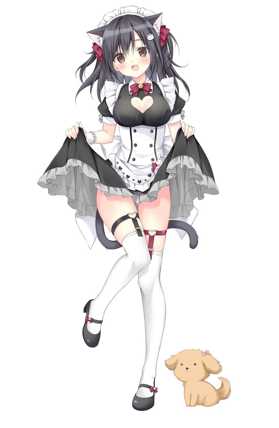 animal_ears cleavage garter heels korie_riko maid nekomimi skirt_lift stockings tail thighhighs