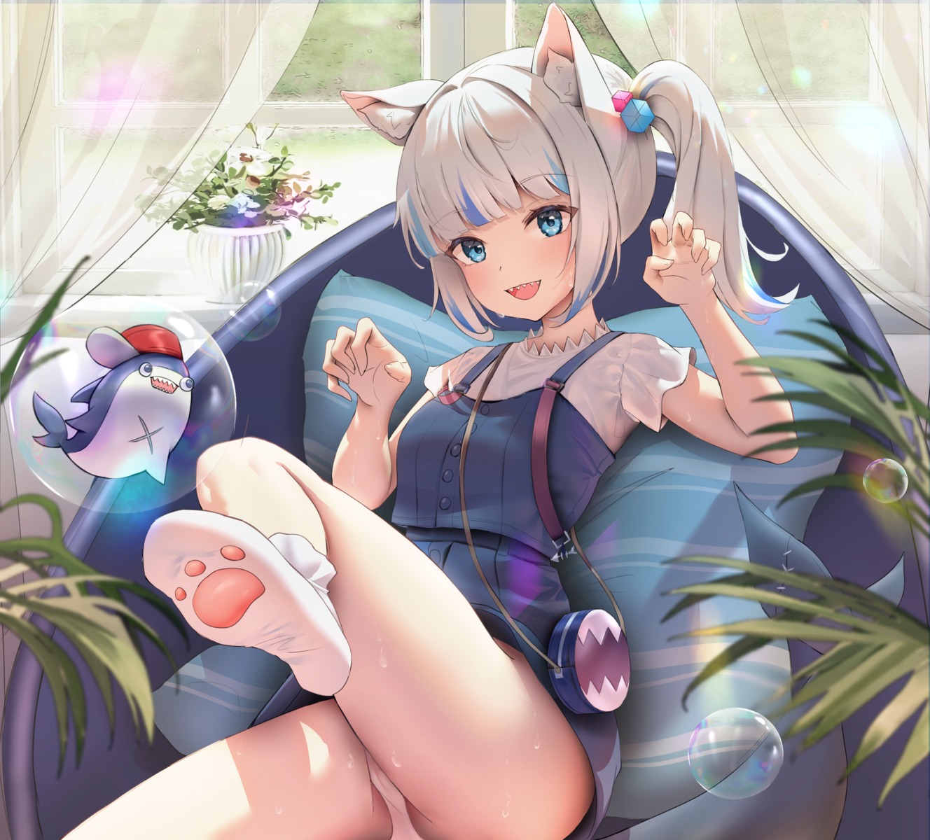 animal_ears cameltoe feet gawr_gura hololive hololive_english nekomimi pantsu po_ppe skirt_lift tail