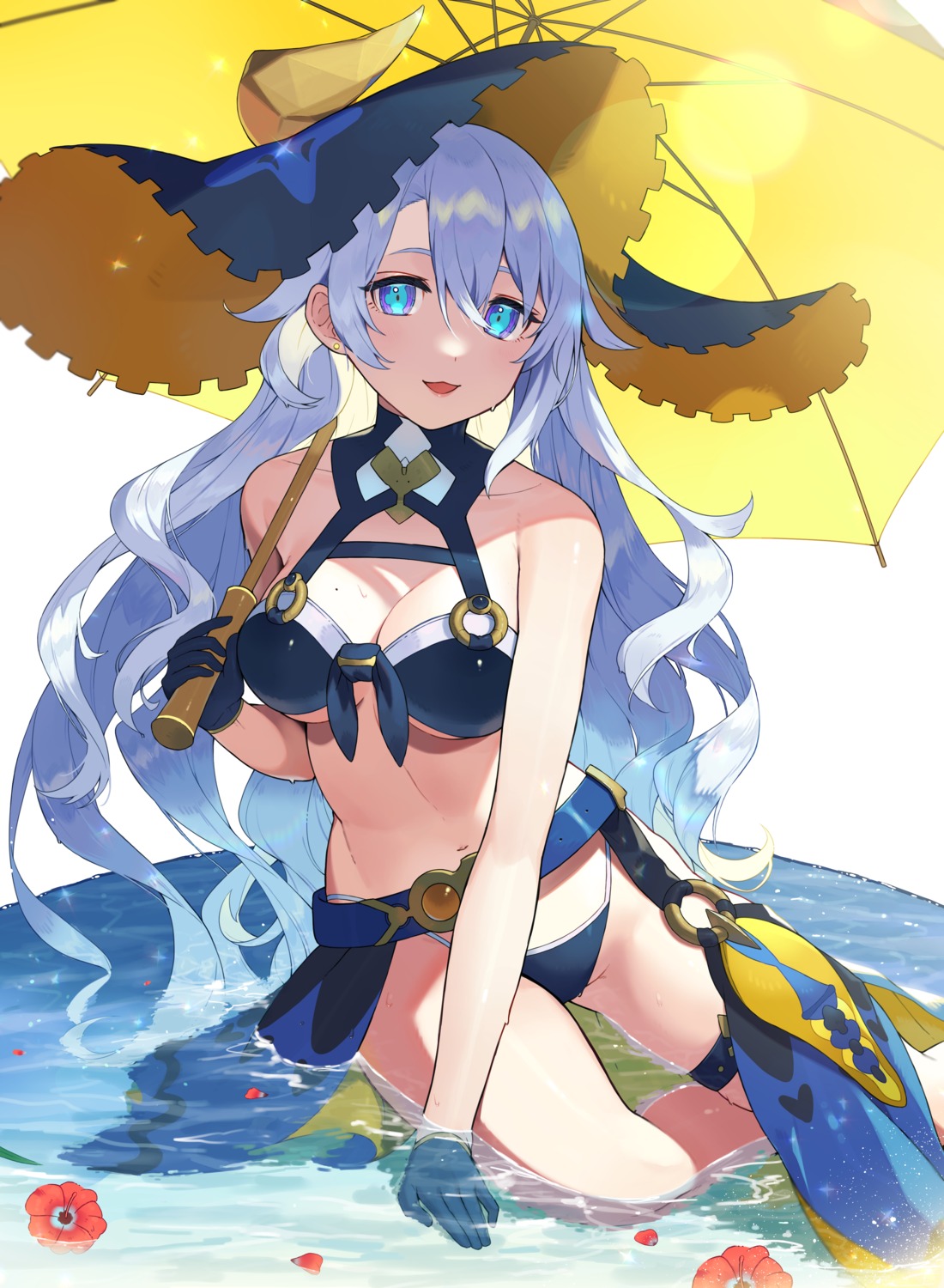 belsidia_(world_flipper) bikini cleavage garter shibainu swimsuits umbrella wet witch world_flipper