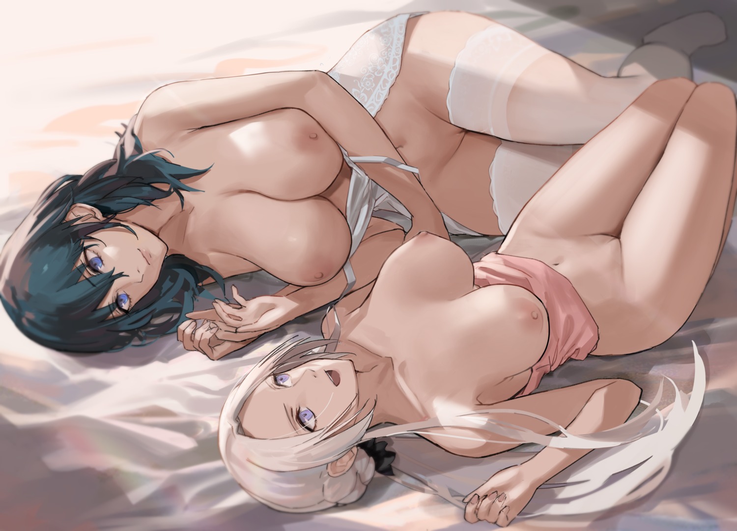 bottomless breasts byleth_(fire_emblem) edelgard_von_hresvelg fire_emblem fire_emblem_three_houses j@ck lingerie nipples no_bra pussy see_through thighhighs uncensored yuri