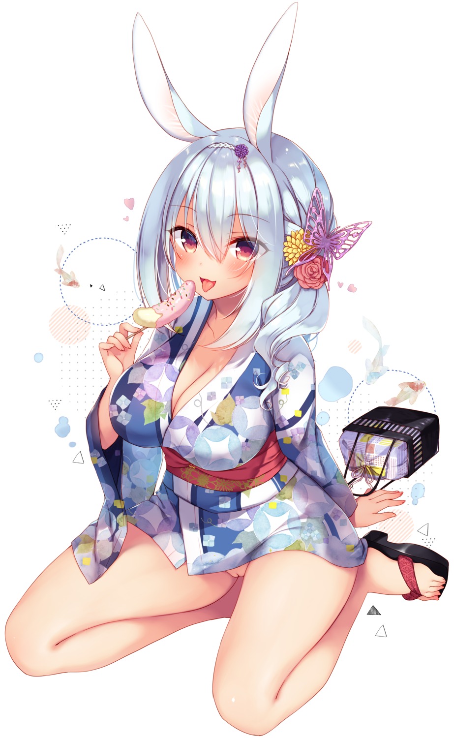 23.4° animal_ears boku_no_risou_no_isekai_seikatsu bunny_ears cleavage heels ichiri nopan pussy rabimea_(ichiri) skirt_lift uncensored yukata