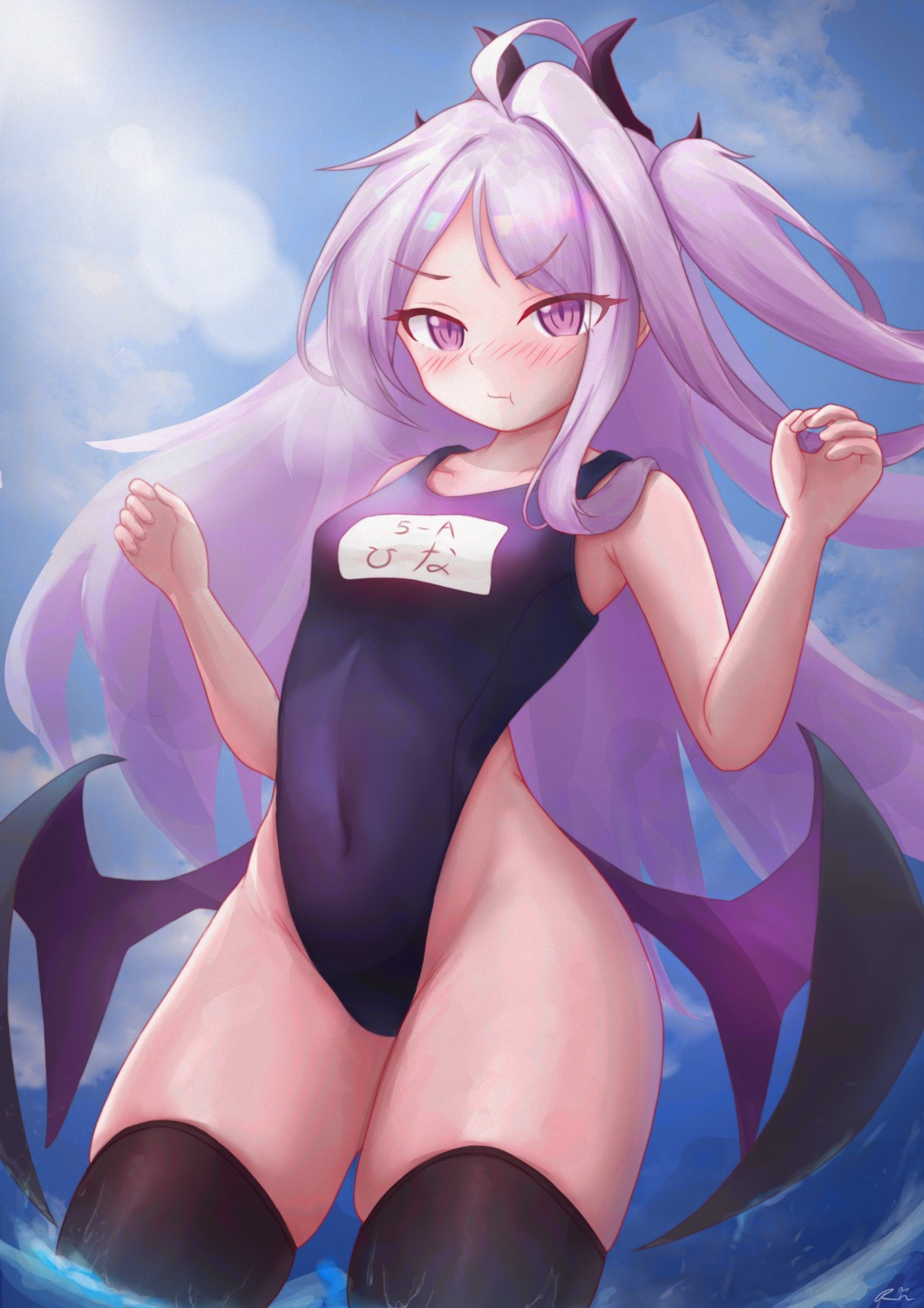 blue_archive devil horns sorasaki_hina swimsuits tagme thighhighs wet wings