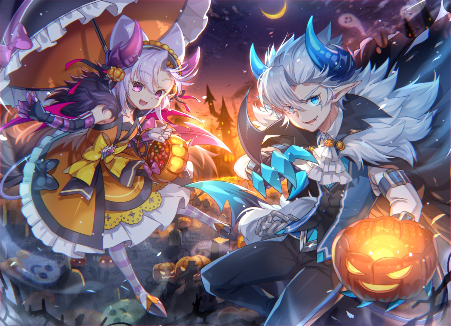 capura_lin halloween horns pointy_ears tail umbrella wings