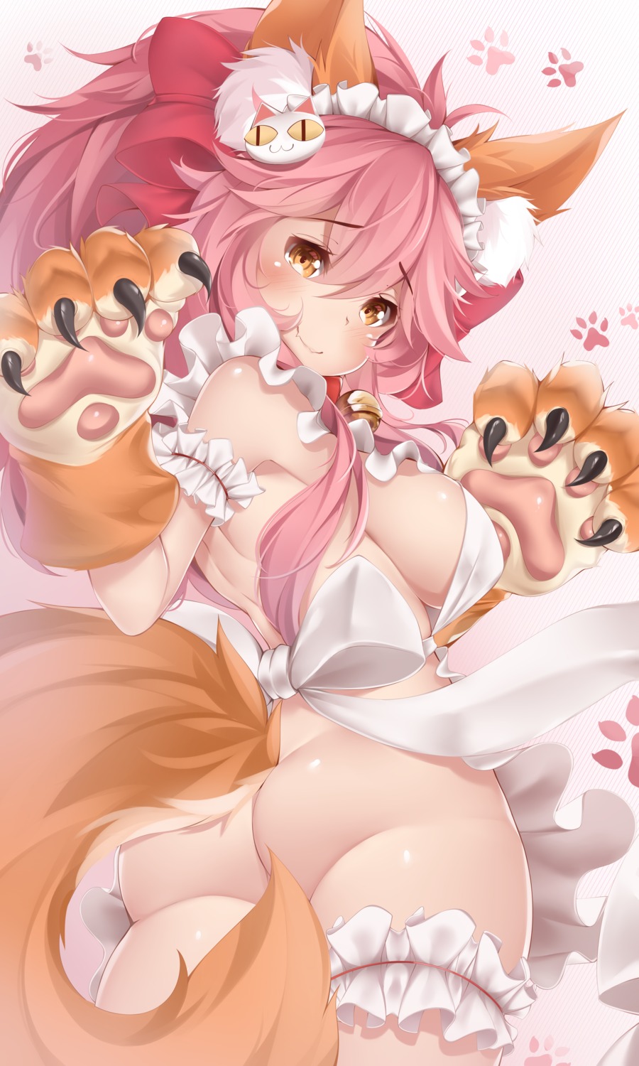 animal_ears ass fate/grand_order garter kanachirou kitsune naked_apron tail tamamo_cat