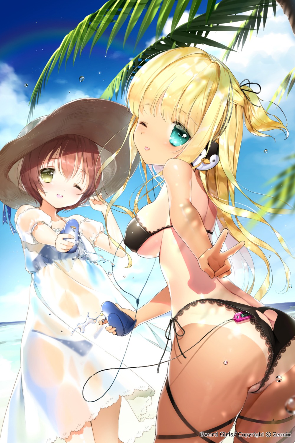 ass bikini dress erect_nipples headphones pussy see_through siloteddy swimsuits sword_girls tan_lines underboob wet_clothes