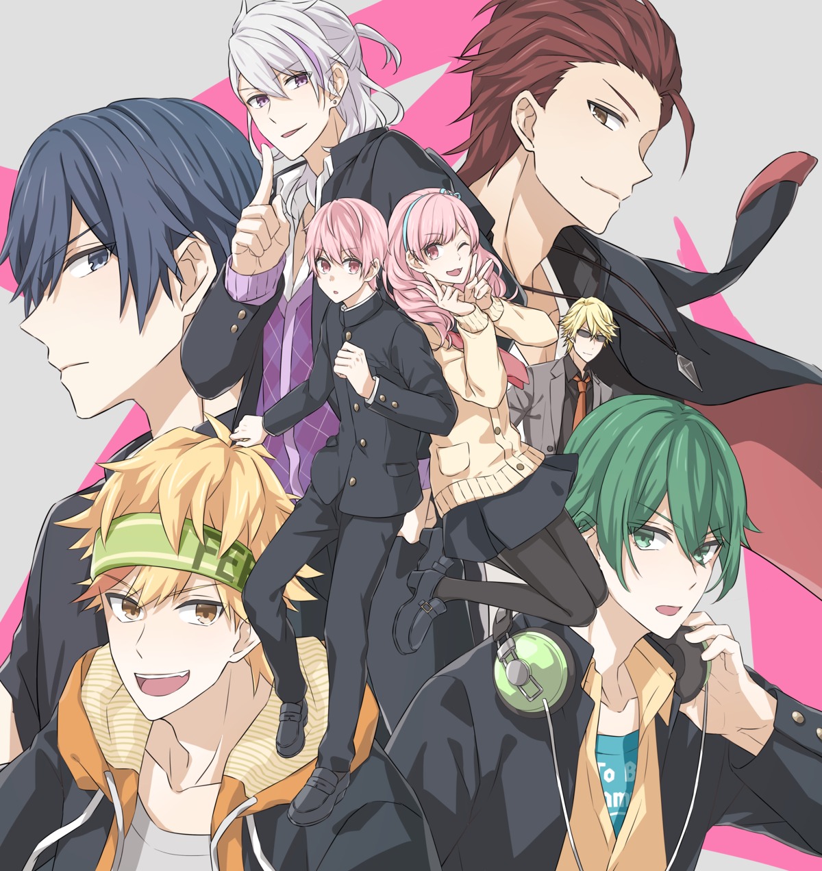 business_suit headphones heels kenka_banchou_otome kira_rintarou konparu_takayuki megane minowa_totomaru mirako_yuuta nakayama_hikaru nakayama_hinako onigashima_hikaru onigashima_houou pantyhose reverse_trap sakuguchi_haruo satooo_24 seifuku sweater trap