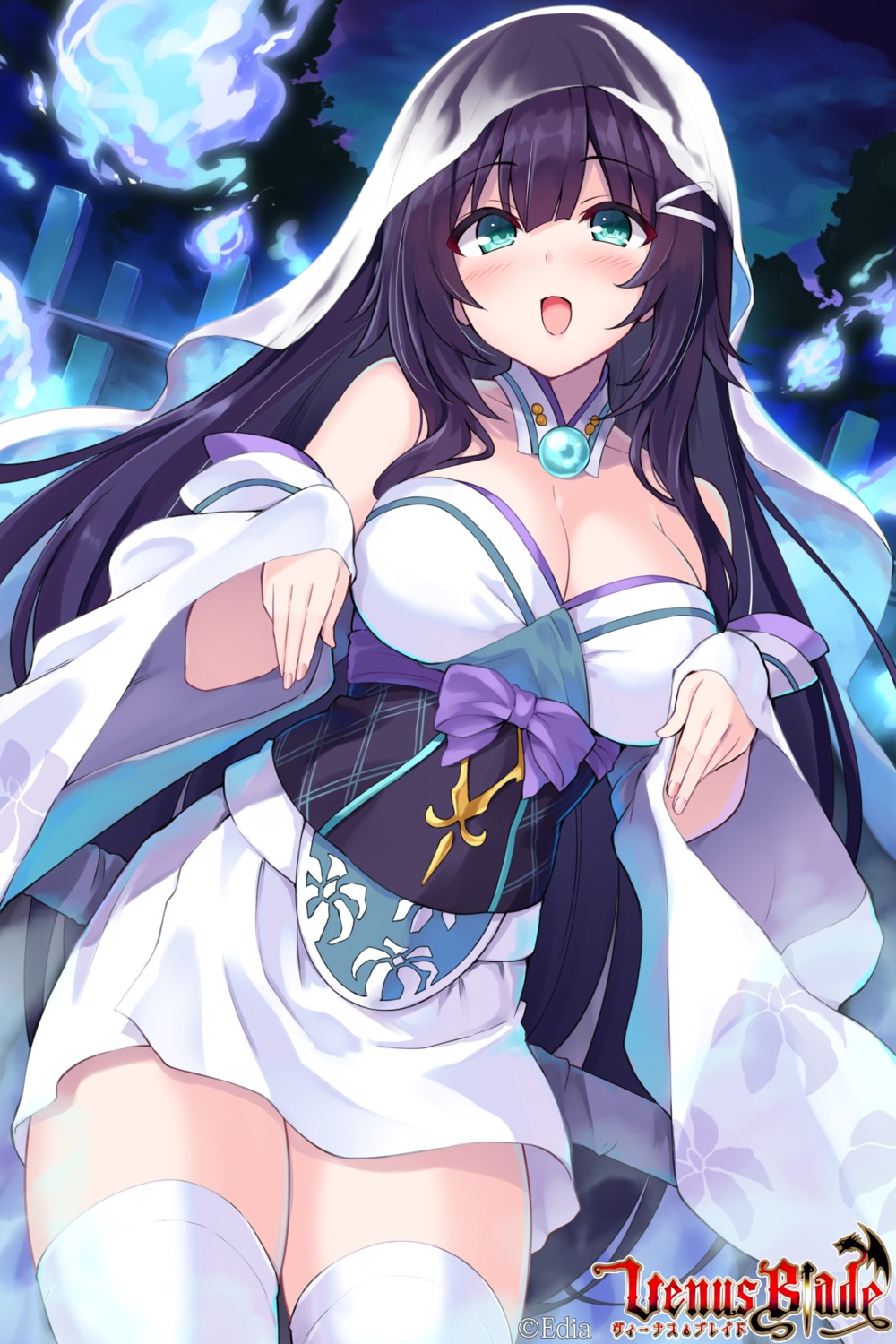 cleavage hisen_kaede japanese_clothes thighhighs venus_blade