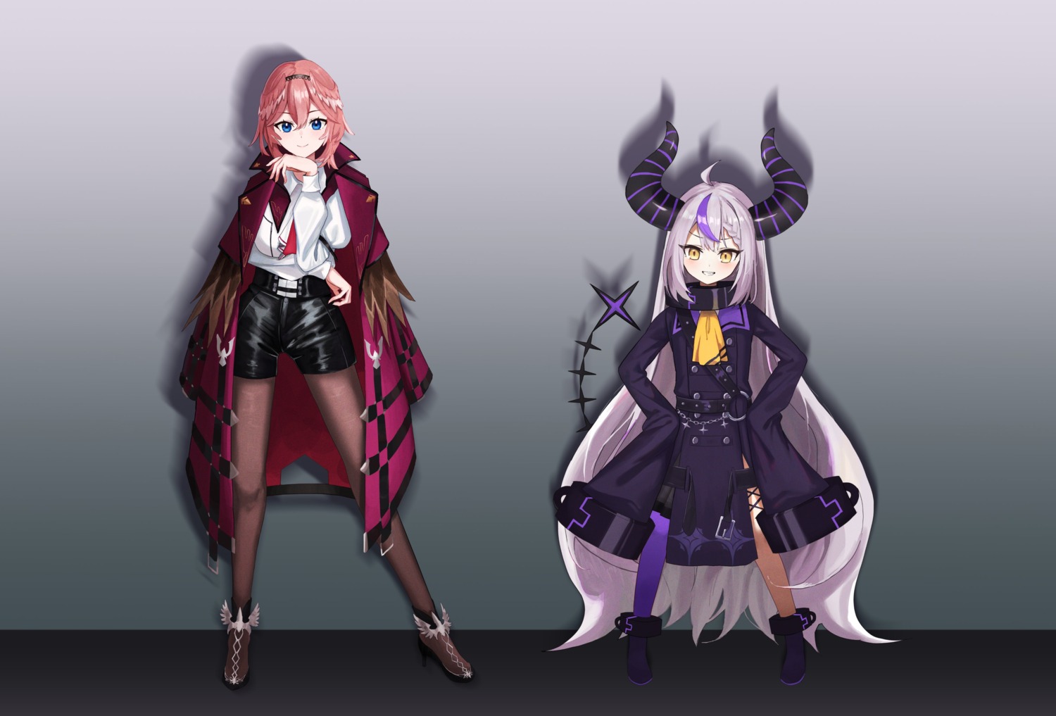 devil garter heels hololive horns la+_darknesss pantyhose tail takane_lui toshieve uniform wings