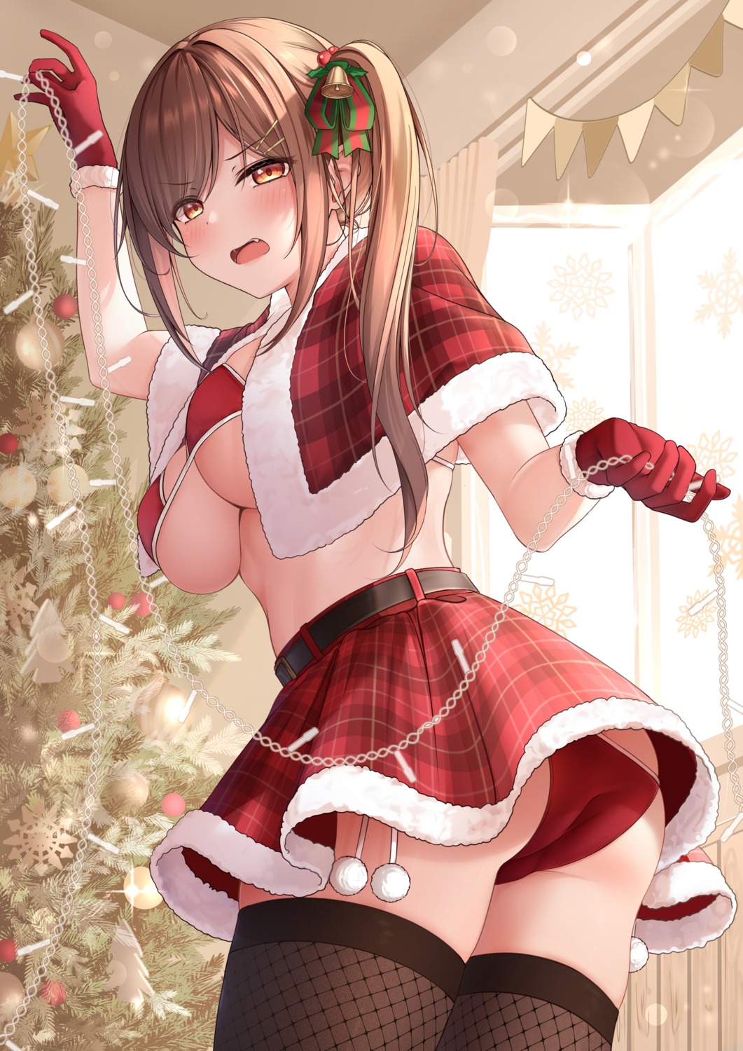 ass bikini christmas fishnets monaka_curl skirt_lift swimsuits thighhighs