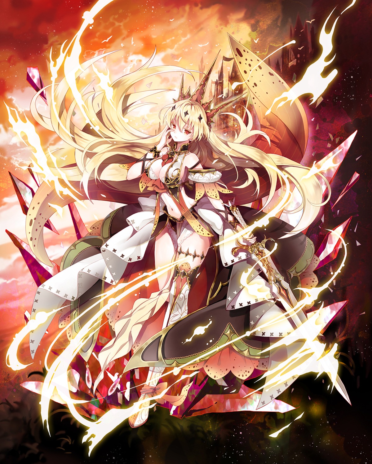 armor bikini_armor cleavage garter rednian sword thighhighs