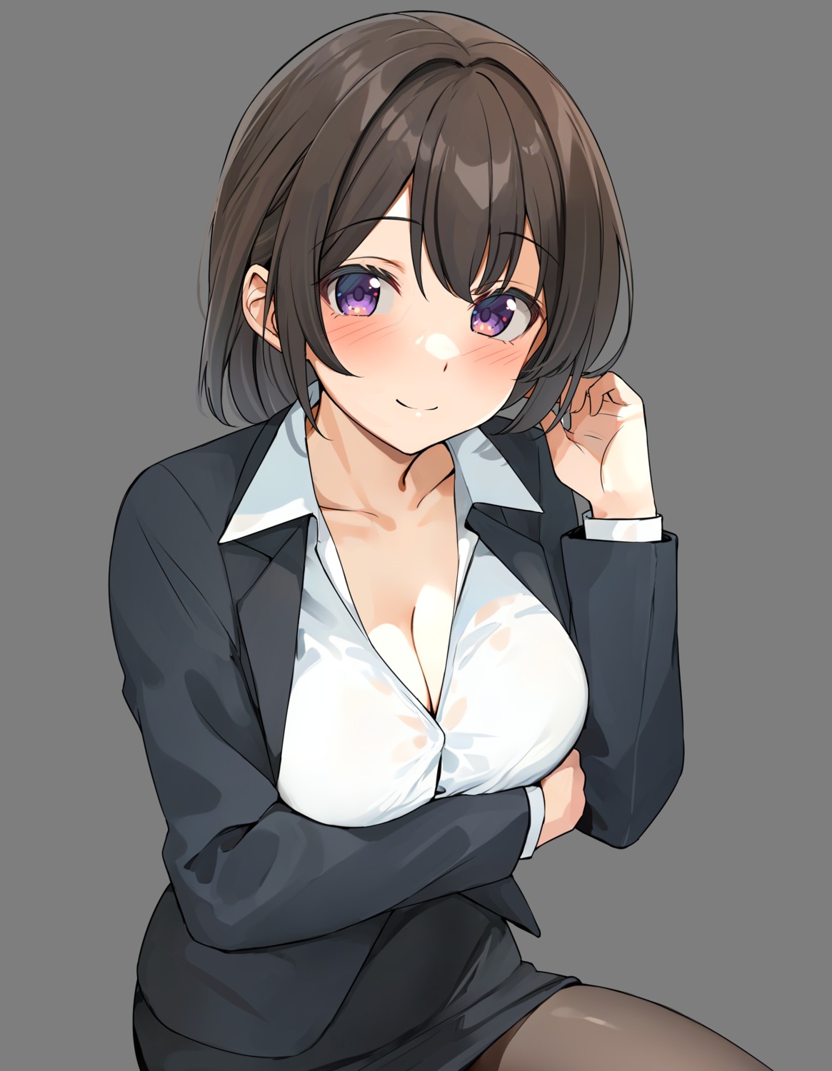 breast_hold business_suit cleavage open_shirt pantyhose see_through shiitake_taishi transparent_png