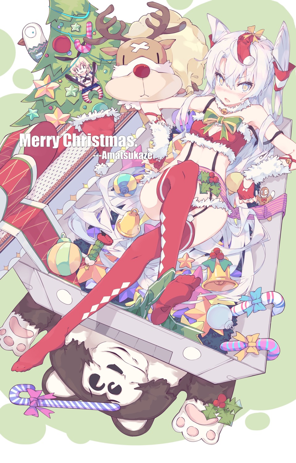 amatsukaze_(kancolle) christmas feet kantai_collection litsvn shimakaze_(kancolle) stockings thighhighs