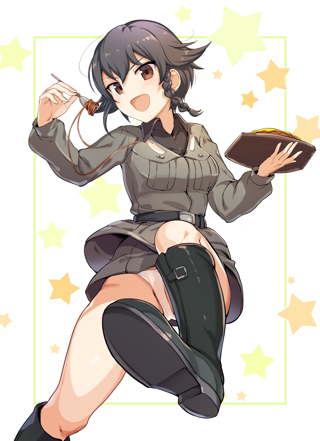 girls_und_panzer ikomochi pantsu pepperoni uniform