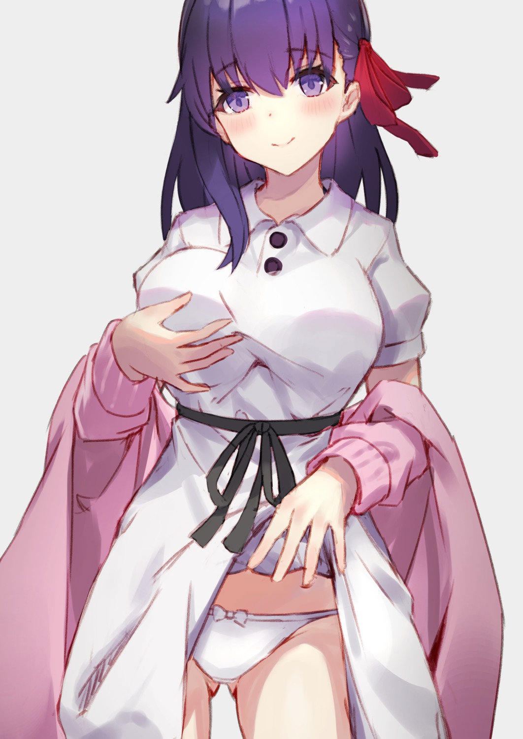 breast_hold dress fate/stay_night fate/stay_night_heaven's_feel gatling033 matou_sakura pantsu skirt_lift sweater