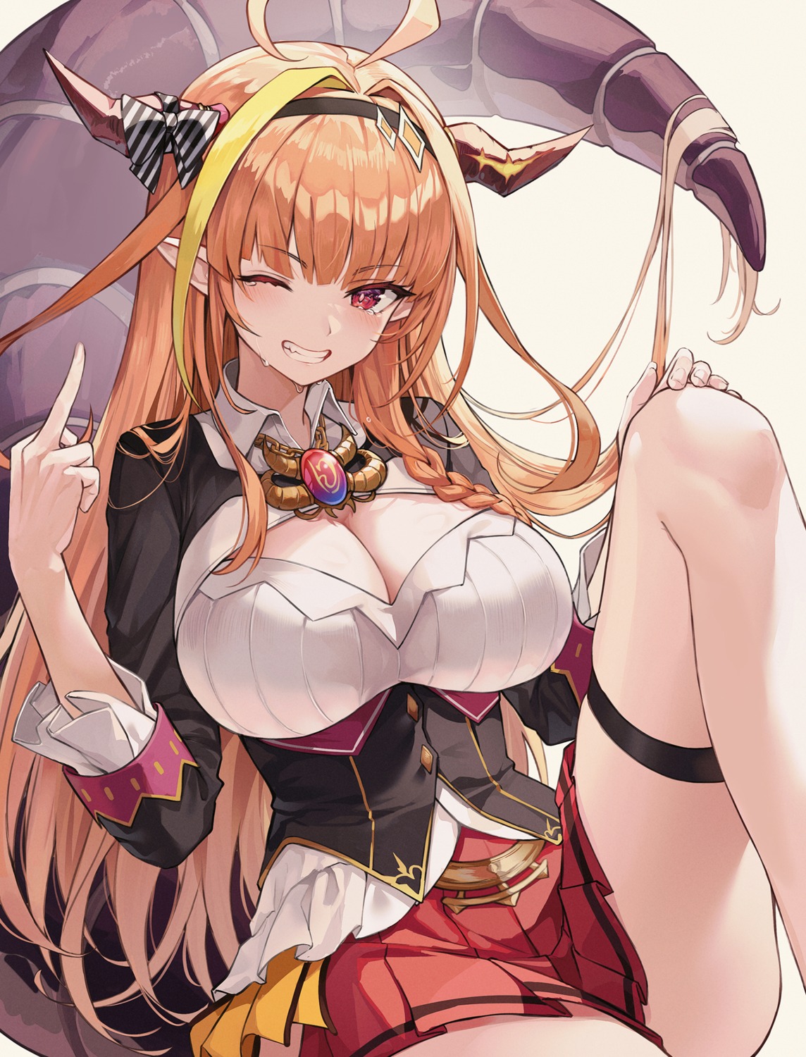 cleavage garter hololive horns kiryuu_coco myung_yi pointy_ears skirt_lift tail