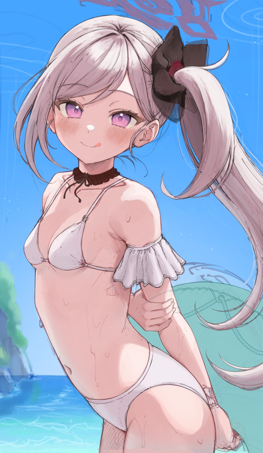 asagi_mutsuki bikini blue_archive halo loli sketch swimsuits takio_(kani_sama) wet