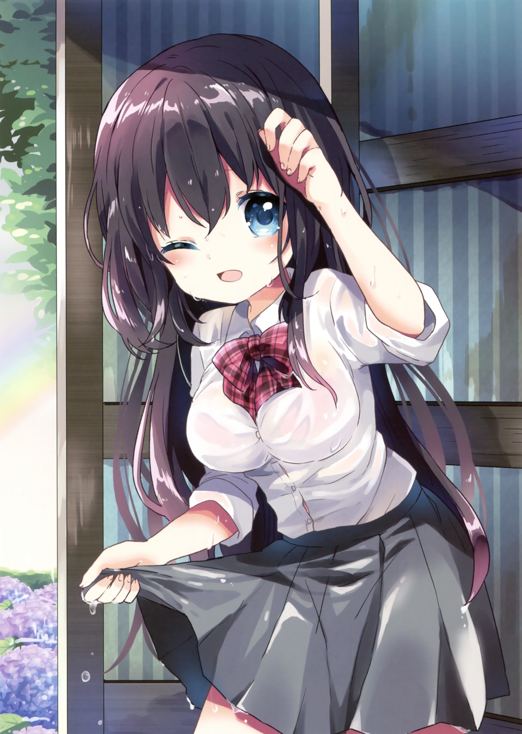 ko_suzume see_through seifuku skirt_lift wet wet_clothes