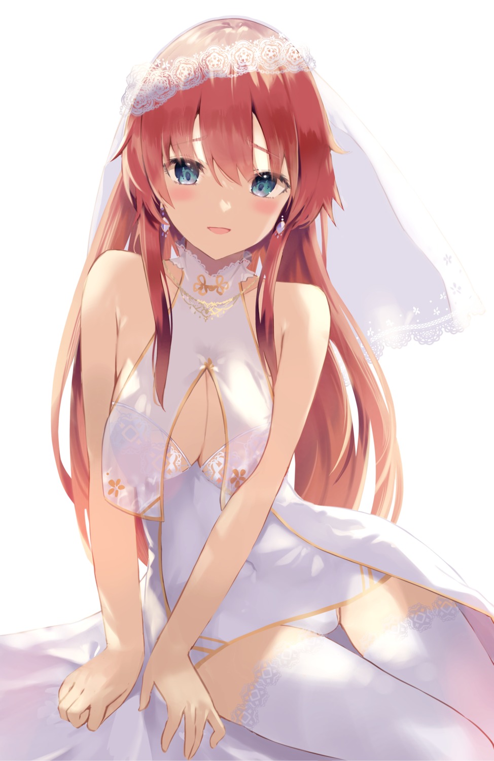 bra cleavage dress pantsu see_through thighhighs tomura2maru wedding_dress