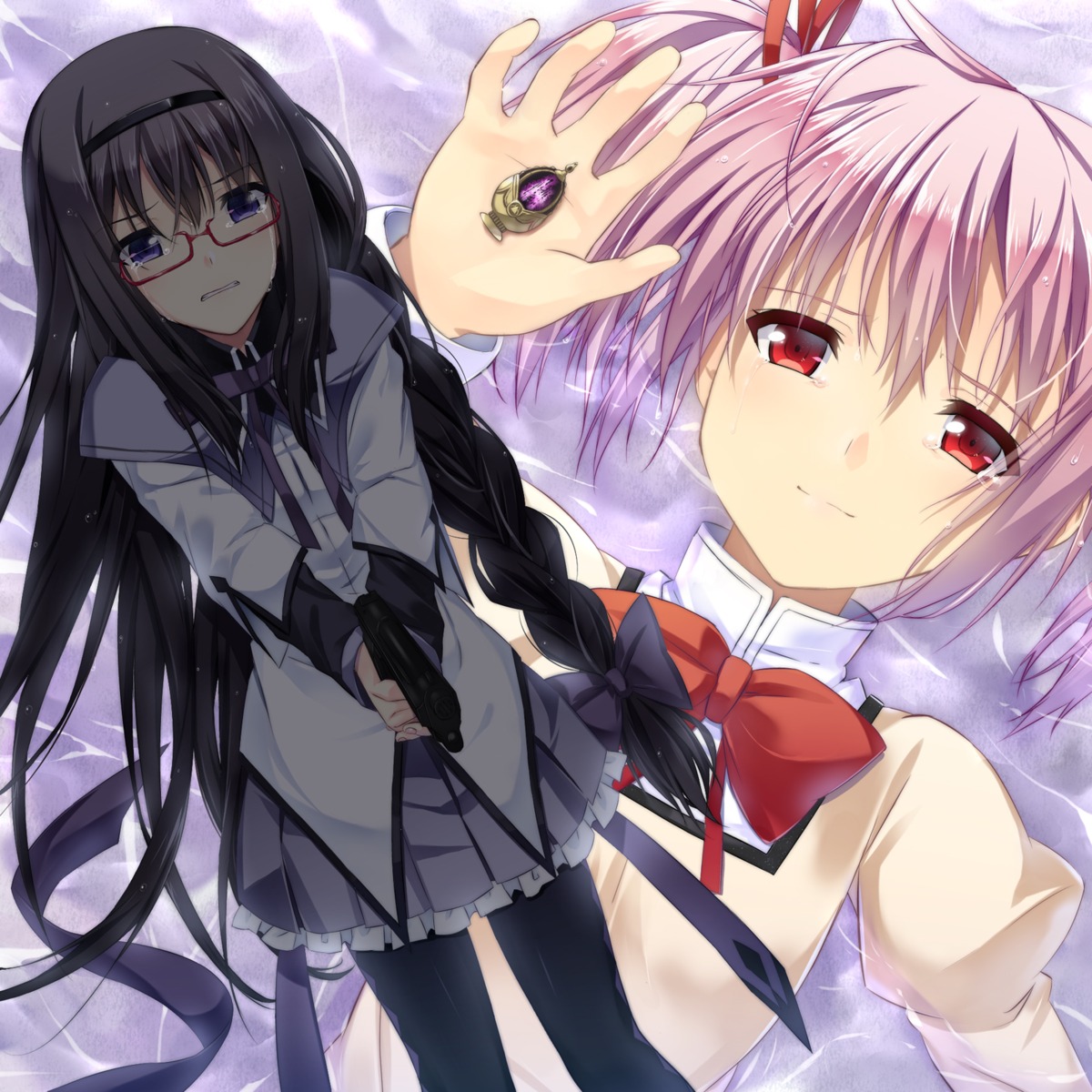 akemi_homura gun kaname_madoka keito_(kazamatuli) megane puella_magi_madoka_magica