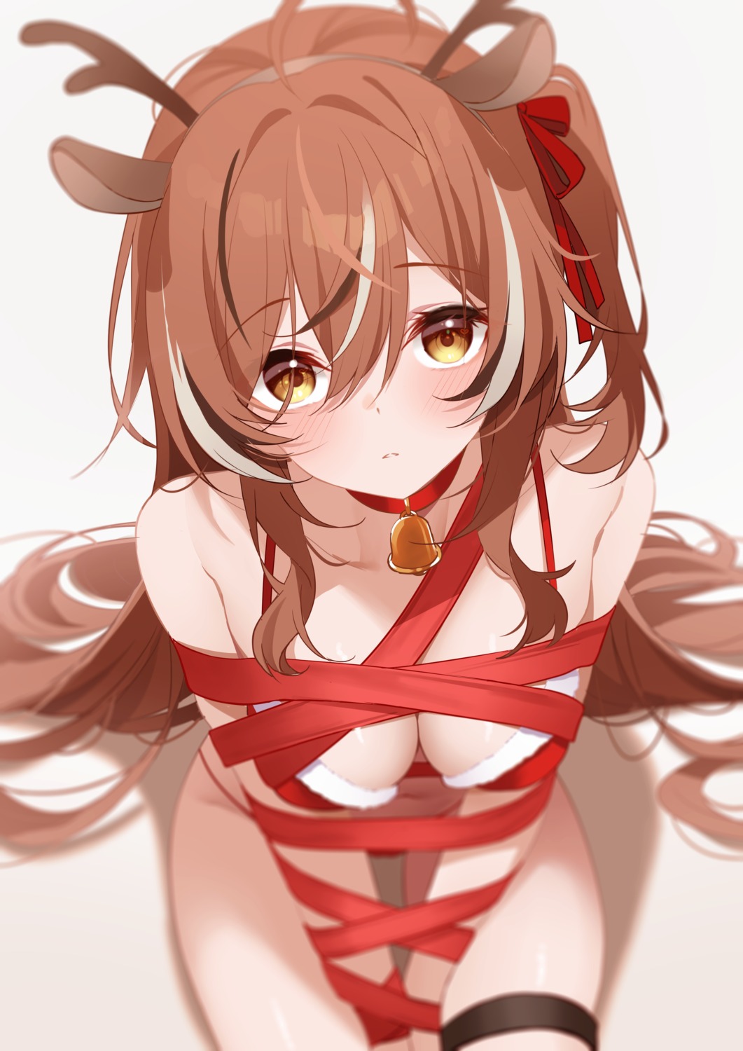 animal_ears bikini bondage christmas deyui garter hololive hololive_english horns nanashi_mumei swimsuits