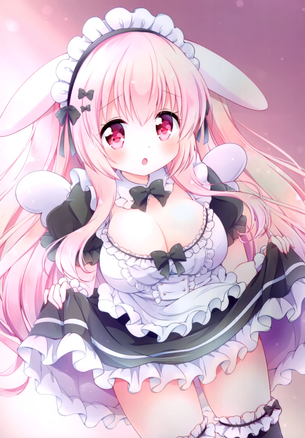 animal_ears bunny_ears chiica maid skirt_lift thighhighs