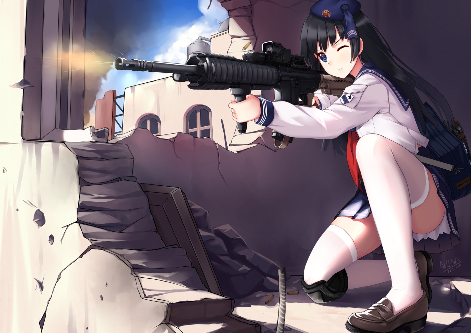 allenes gun seifuku thighhighs