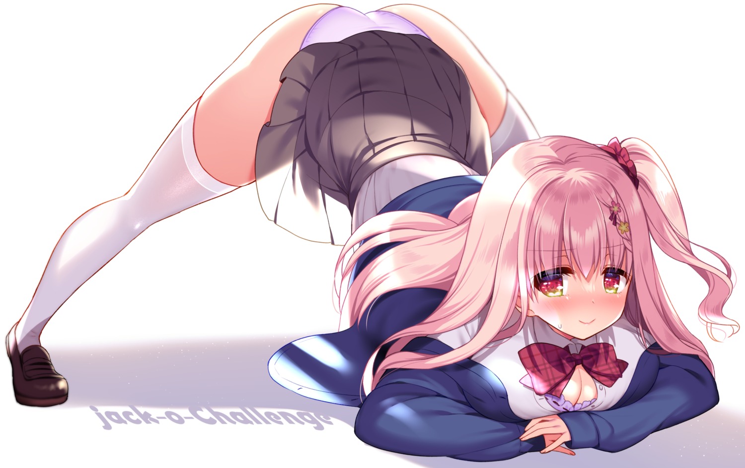 bra open_shirt pantsu seifuku skirt_lift tagme thighhighs