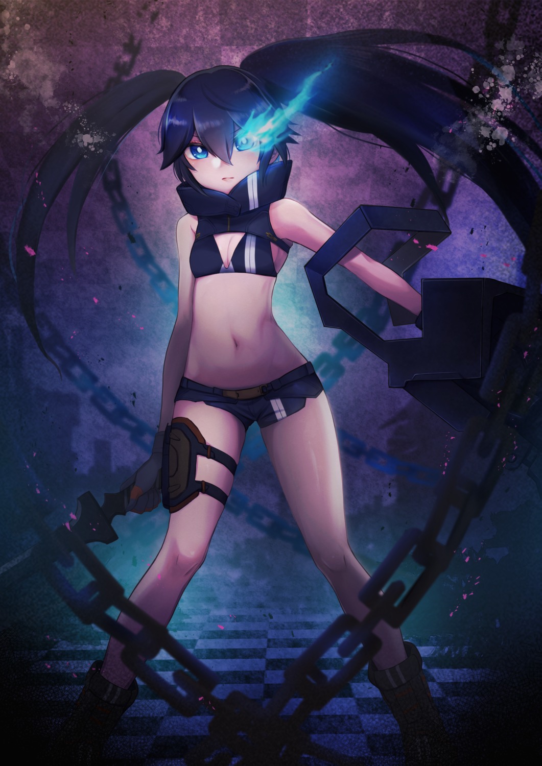 0w00v0 bikini_top black_rock_shooter black_rock_shooter_(character) black_rock_shooter_down_fall cleavage garter swimsuits sword