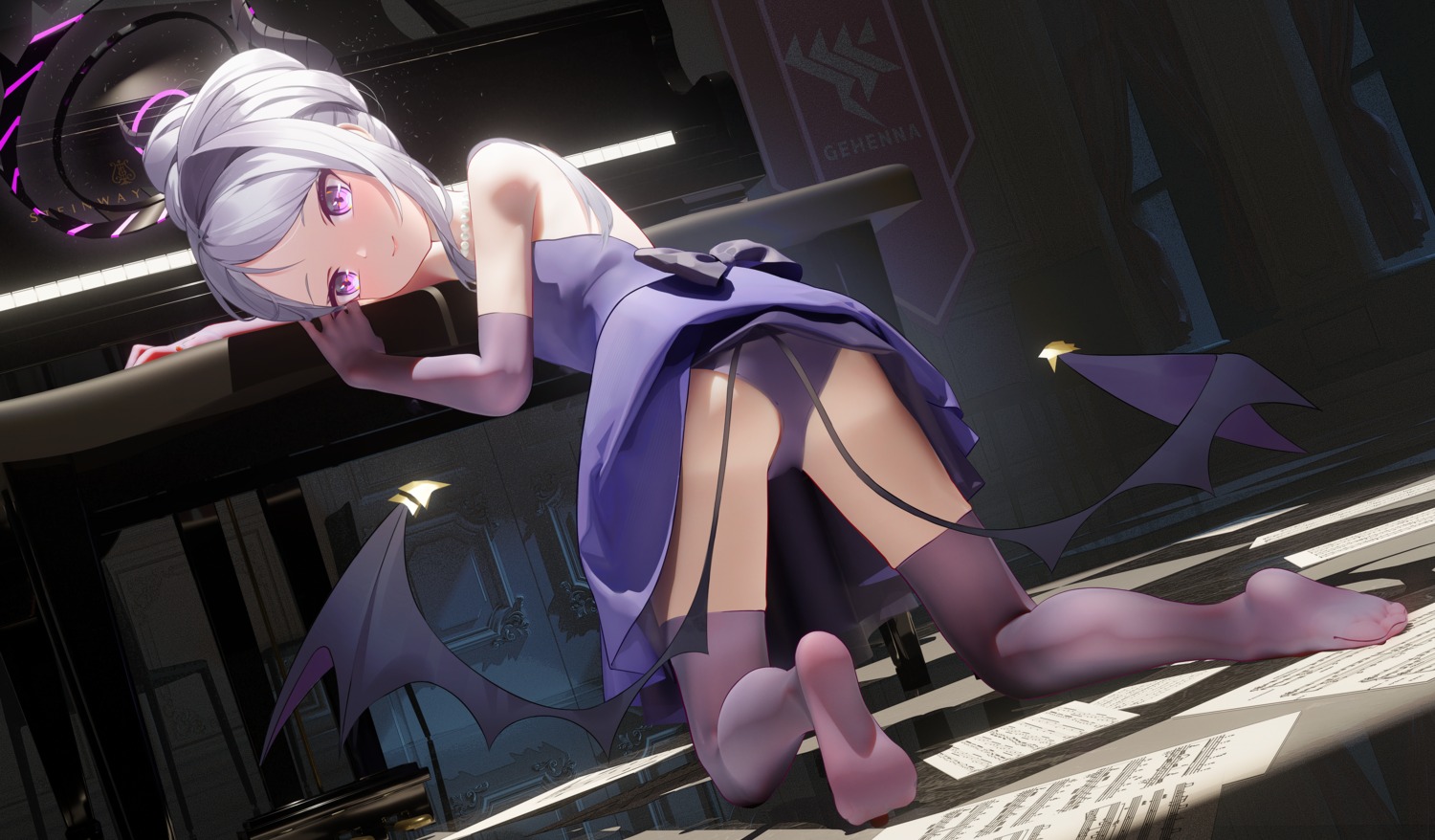 ass blue_archive devil dress feet halo horns loli mr_ito no_bra pantsu skirt_lift sorasaki_hina thighhighs wings