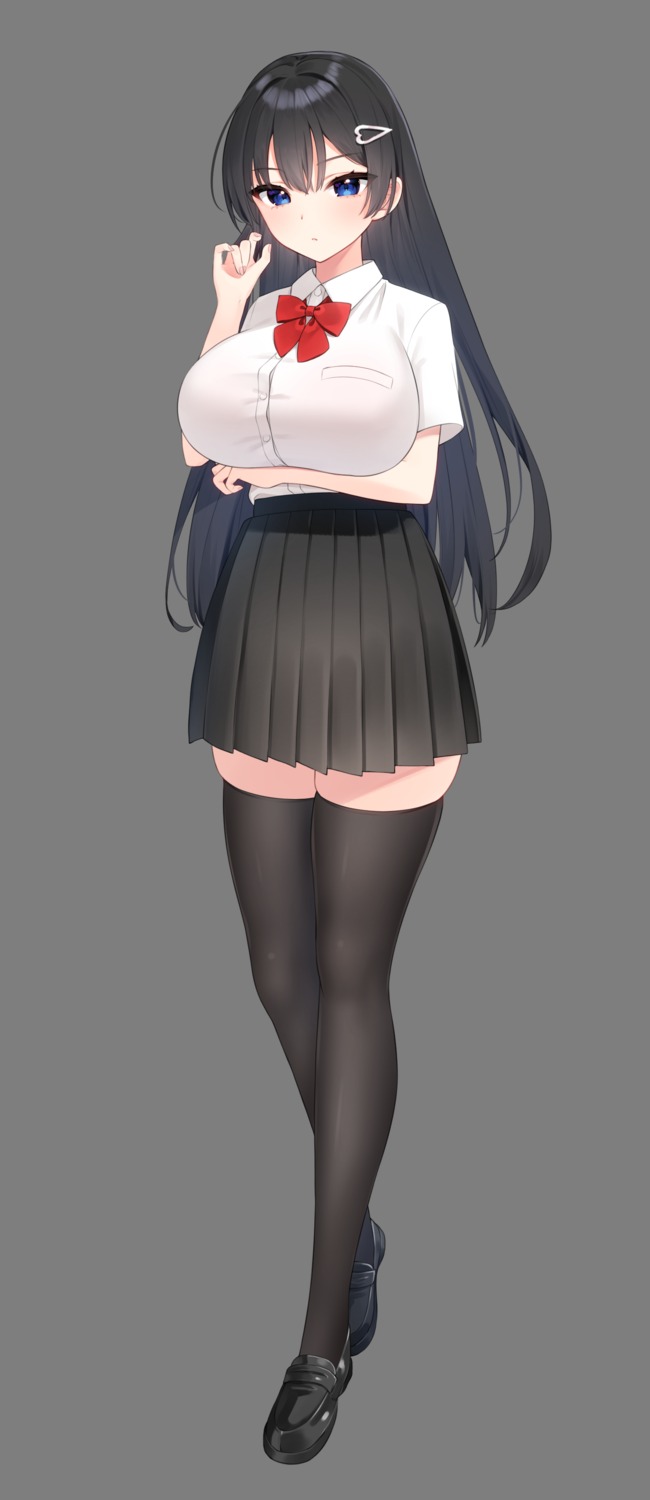 breast_hold seifuku thighhighs transparent_png yamamura_umi