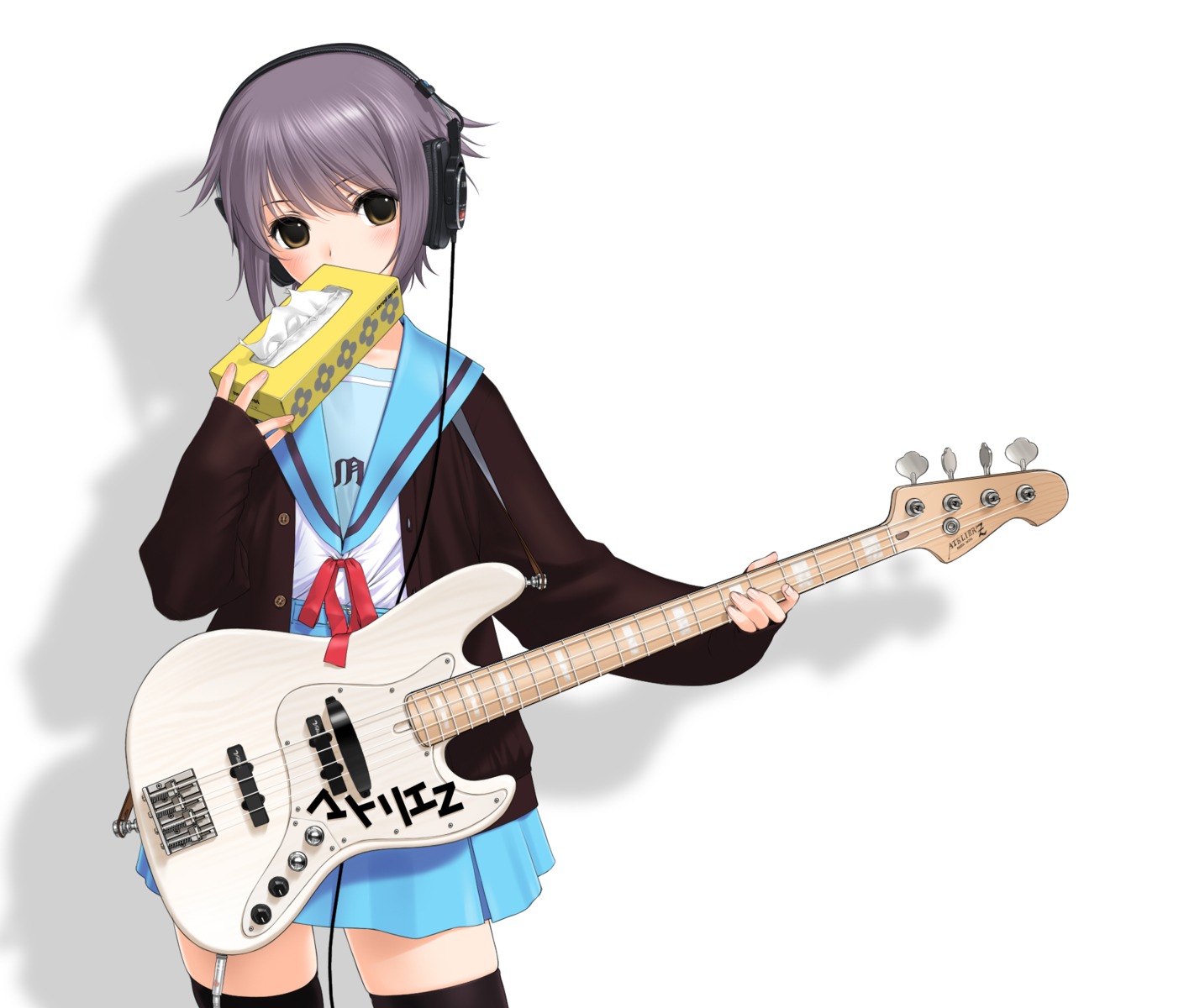 guitar headphones nagato_yuki sano_toshihide seifuku suzumiya_haruhi_no_yuuutsu thighhighs