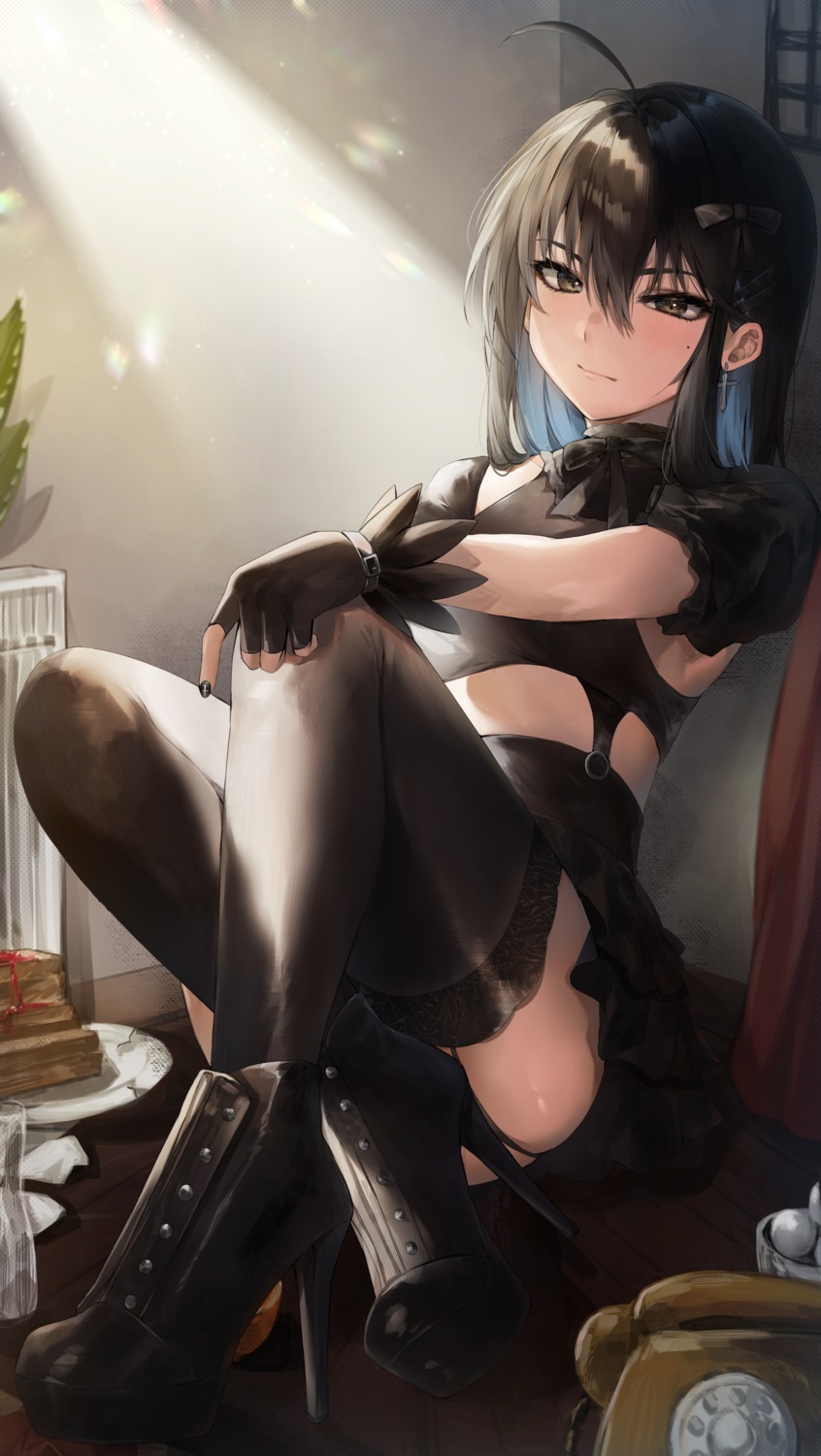 heels irene_(kanniiepan) kanniiepan skirt_lift stockings thighhighs