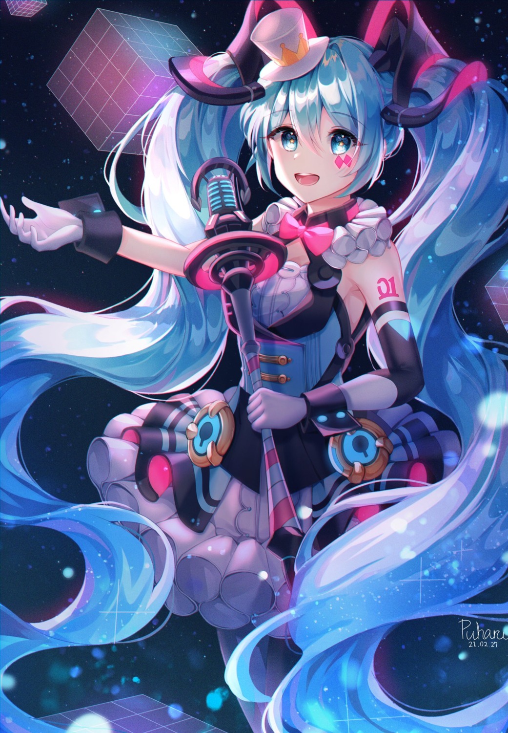 dress hatsune_miku magical_mirai no_bra puharu tattoo vocaloid