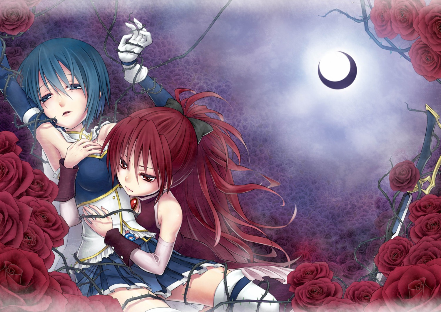 bondage mahou_shoujo_madoka_magica miki_sayaka sakura_kyouko thighhighs yuri yuu_(derodero)