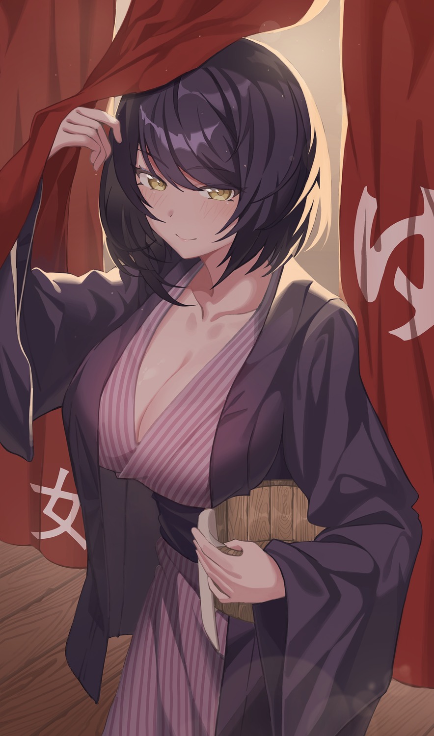 cleavage genshin_impact kujou_sara no_bra o-los yukata