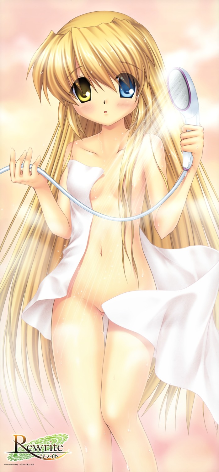 areola bathing censored heterochromia hinoue_itaru key loli nakatsu_shizuru naked rewrite stick_poster towel wet