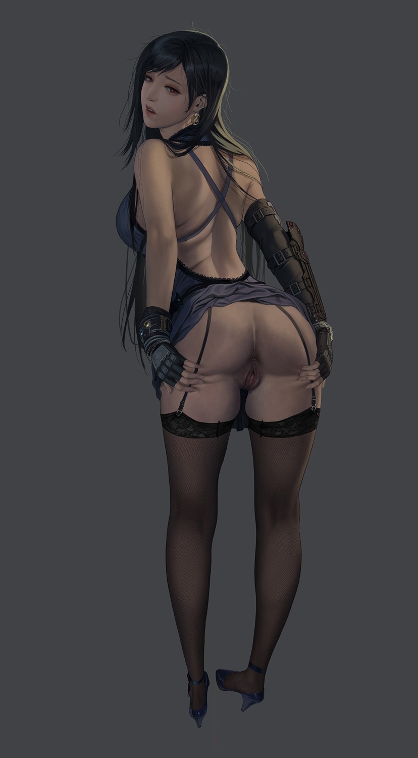 anus ass ass_grab censored dress final_fantasy final_fantasy_vii heels janggun no_bra nopan pussy skirt_lift stockings thighhighs tifa_lockhart