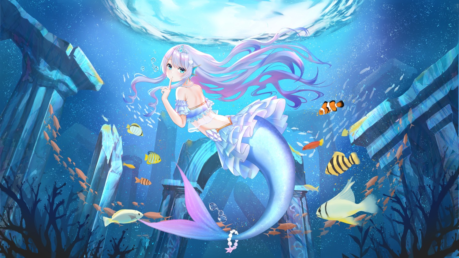 bikini_top doris_(hololive) hololive hololive_china mermaid monster_girl qi_xuan swimsuits tail