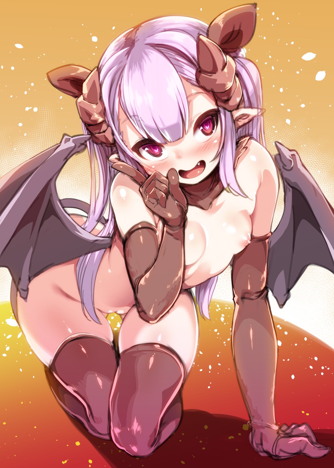 harigane_shinshi horns loli naked nipples pointy_ears pussy tail thighhighs uncensored wings
