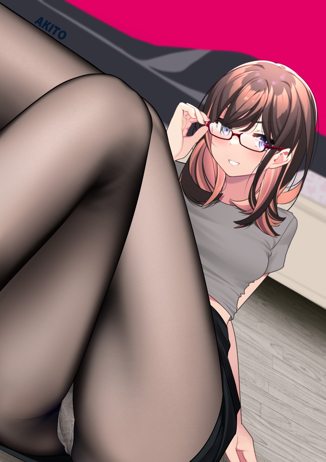 aki_(1360505188) megane pantsu pantyhose skirt_lift