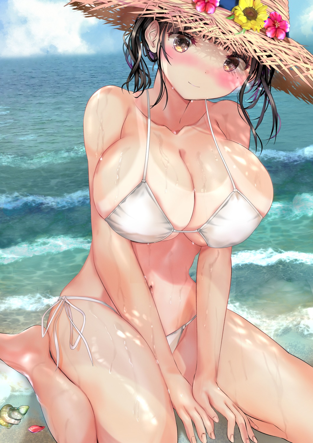 bikini ogata_tei swimsuits tan_lines wet